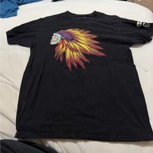 Vans Black Tee with Colorful Skull and Feather Design